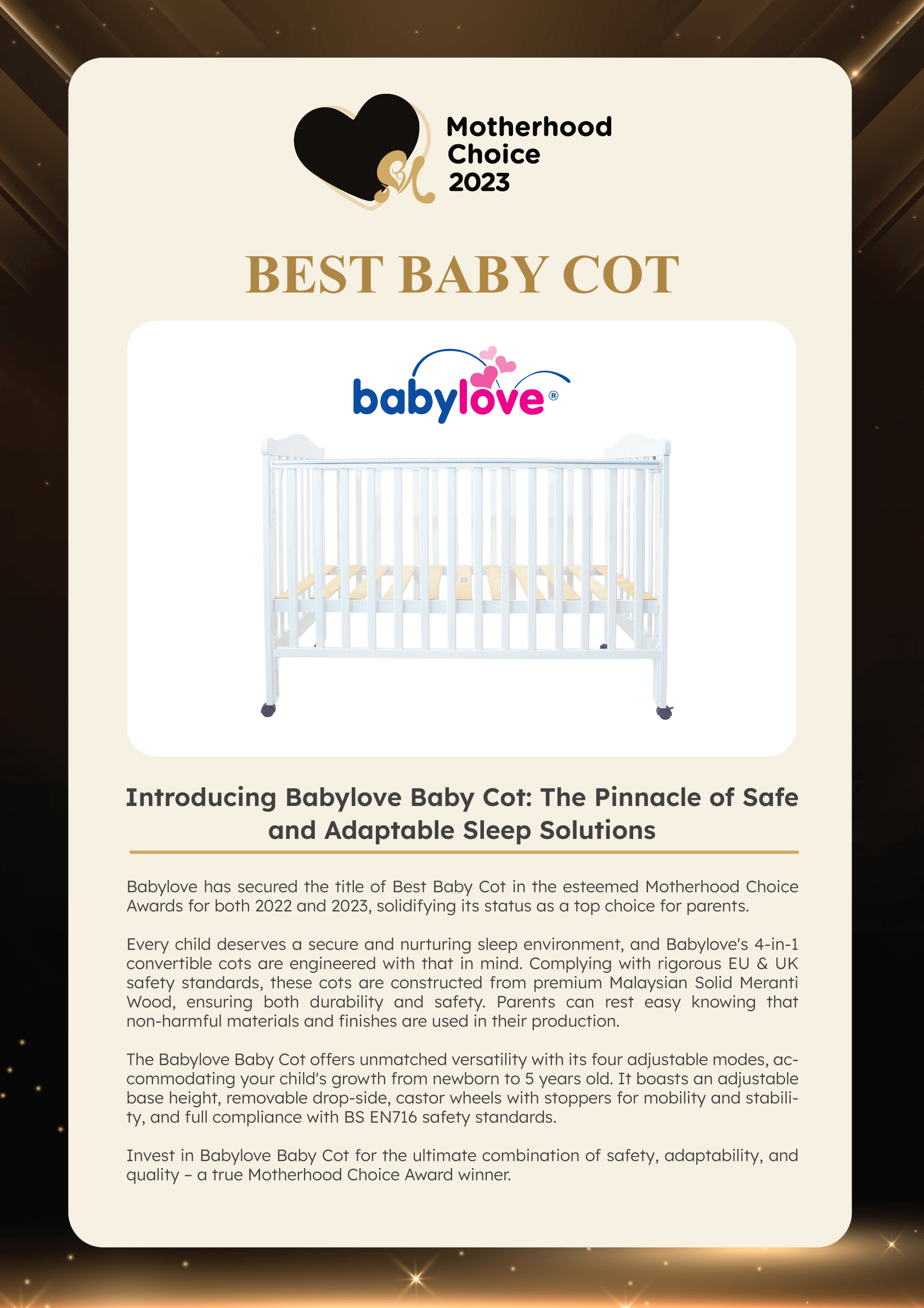 Motherhood Choice Awards 2023 Winner - Babylove-Babycot