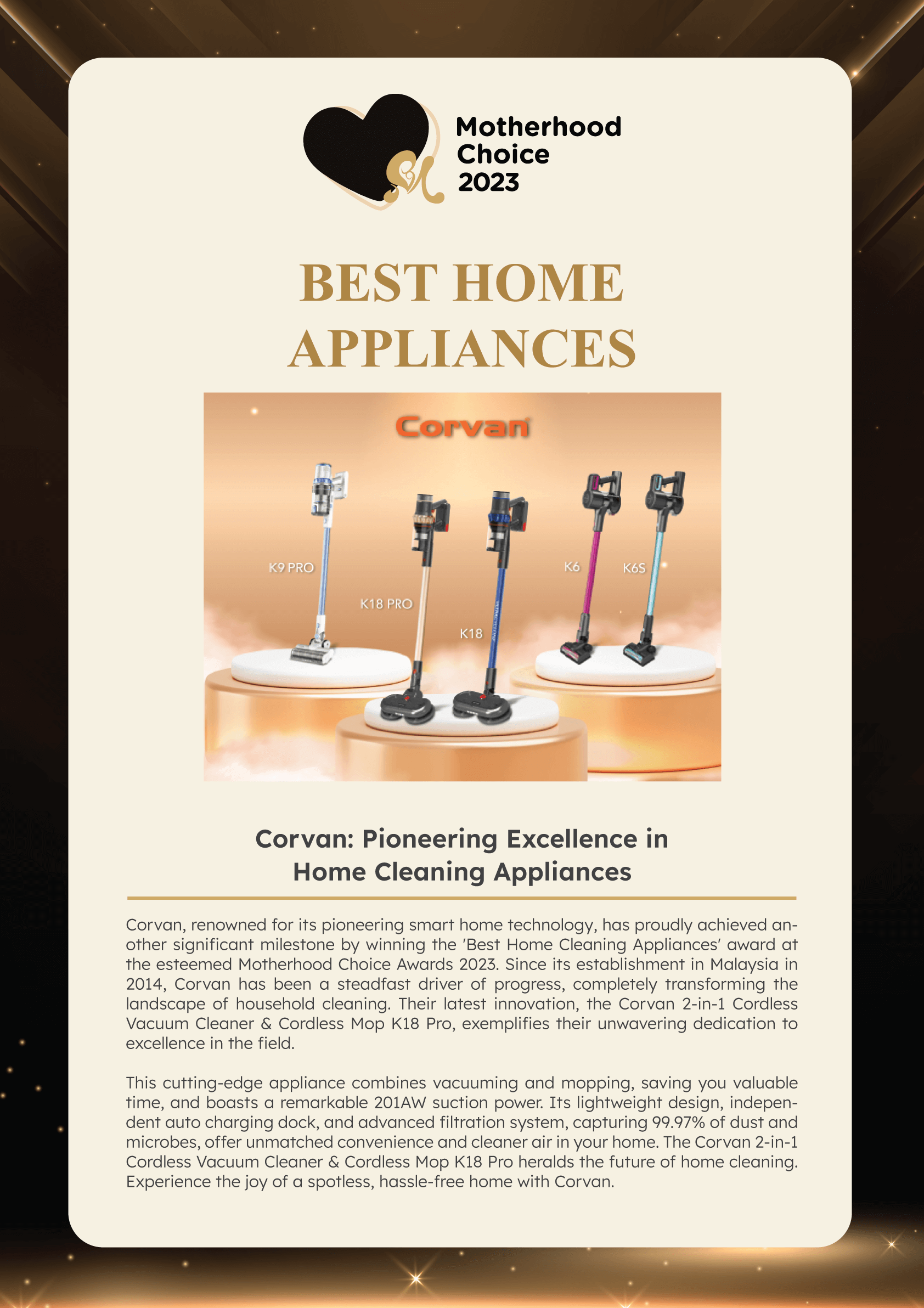 Motherhood Choice Awards 2023 Winner - Corvan-Cordlessvacuum