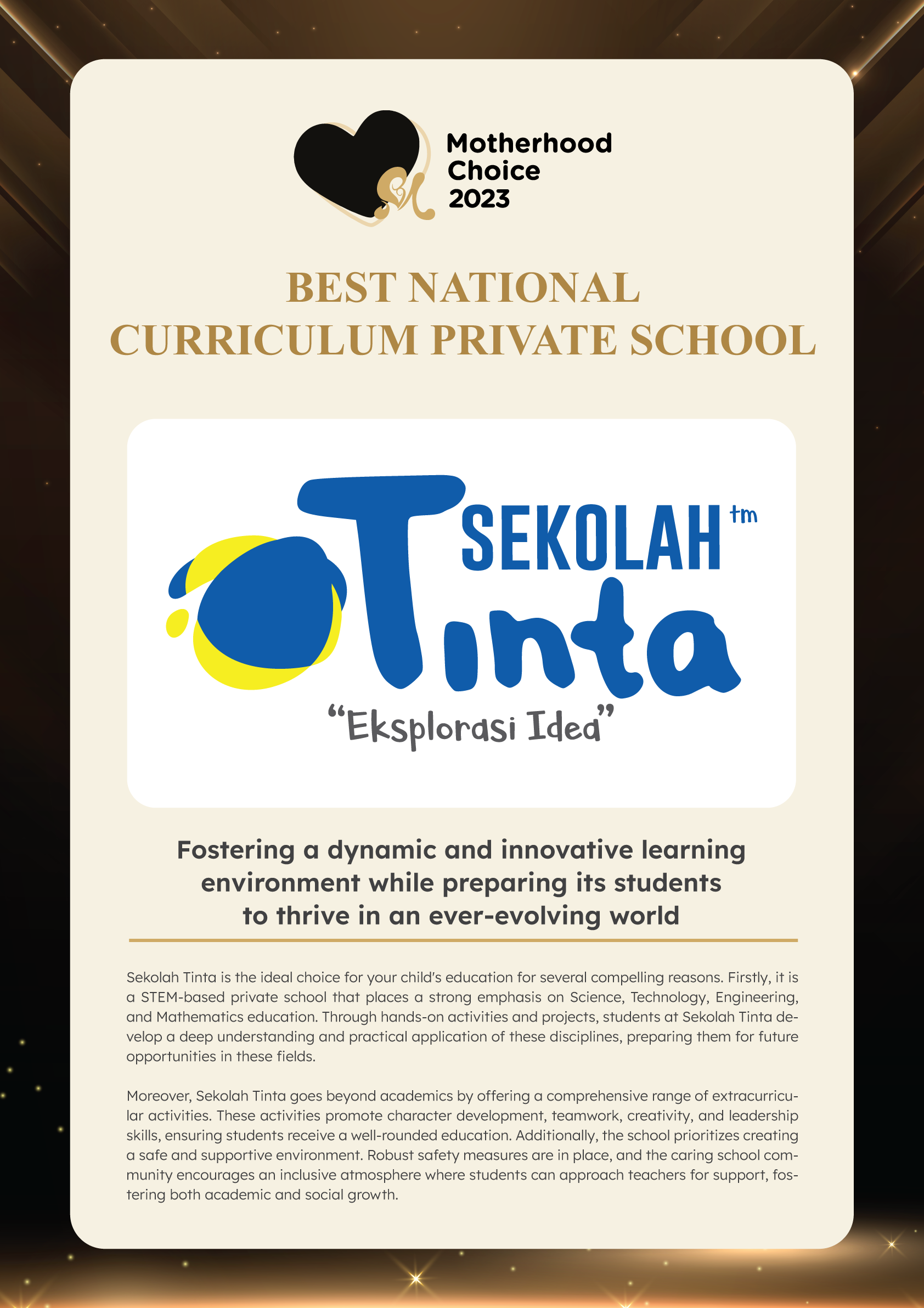 Motherhood Choice Awards 2023 Winner - GAINS Education SekolahTinta