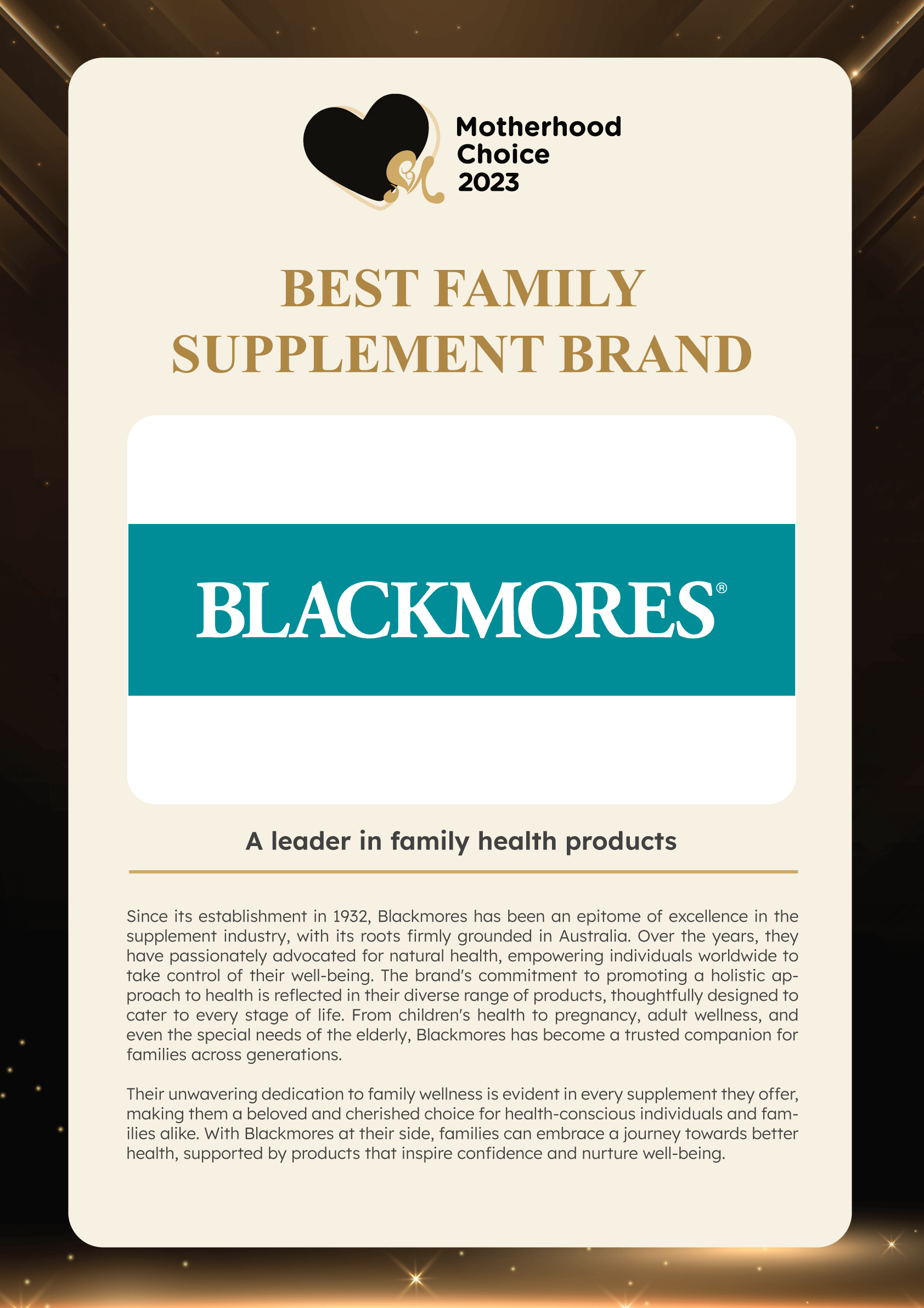 Motherhood Choice Awards 2023 Winner - Blackmores