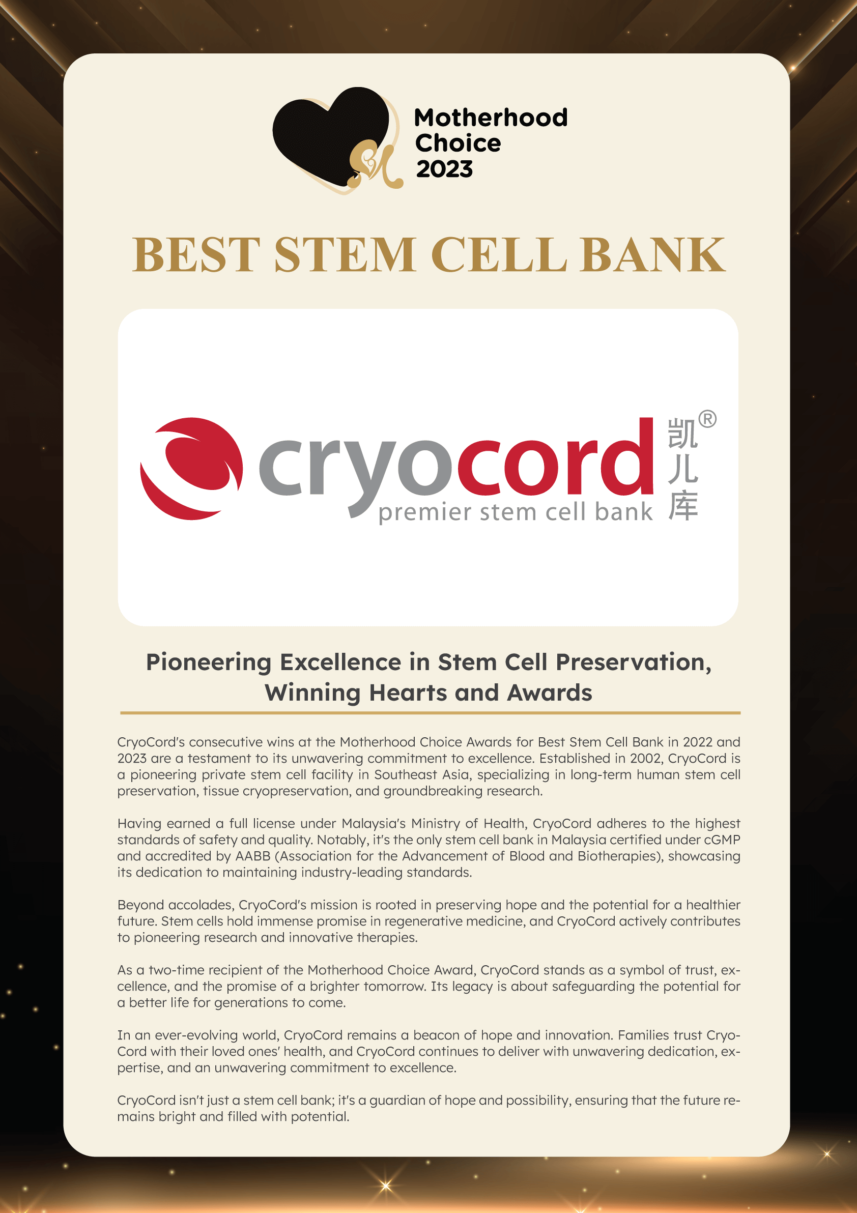 Motherhood Choice Awards 2023 Winner - CryoCord