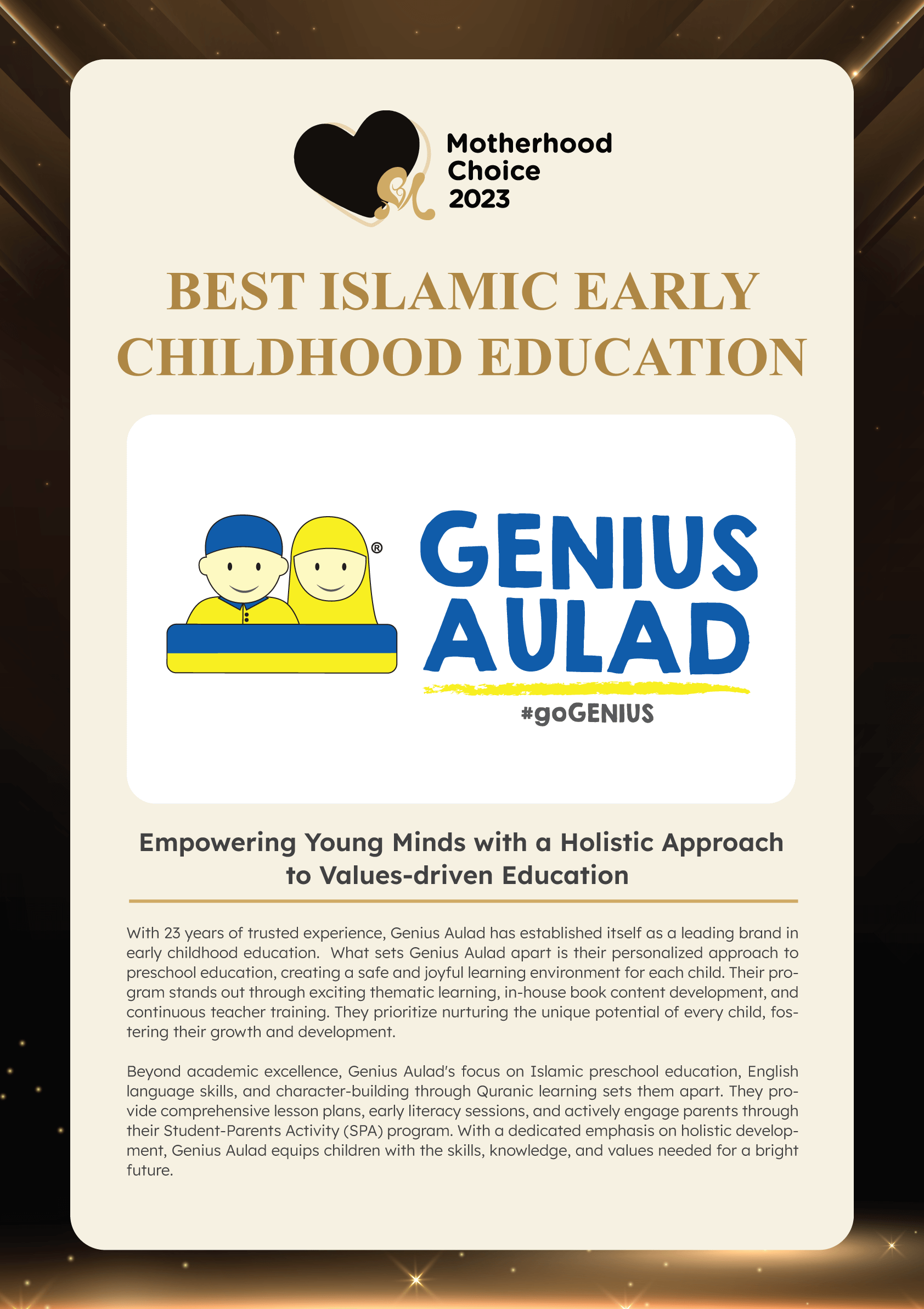 Motherhood Choice Awards 2023 Winner - GAINS-Education-GeniusAulad