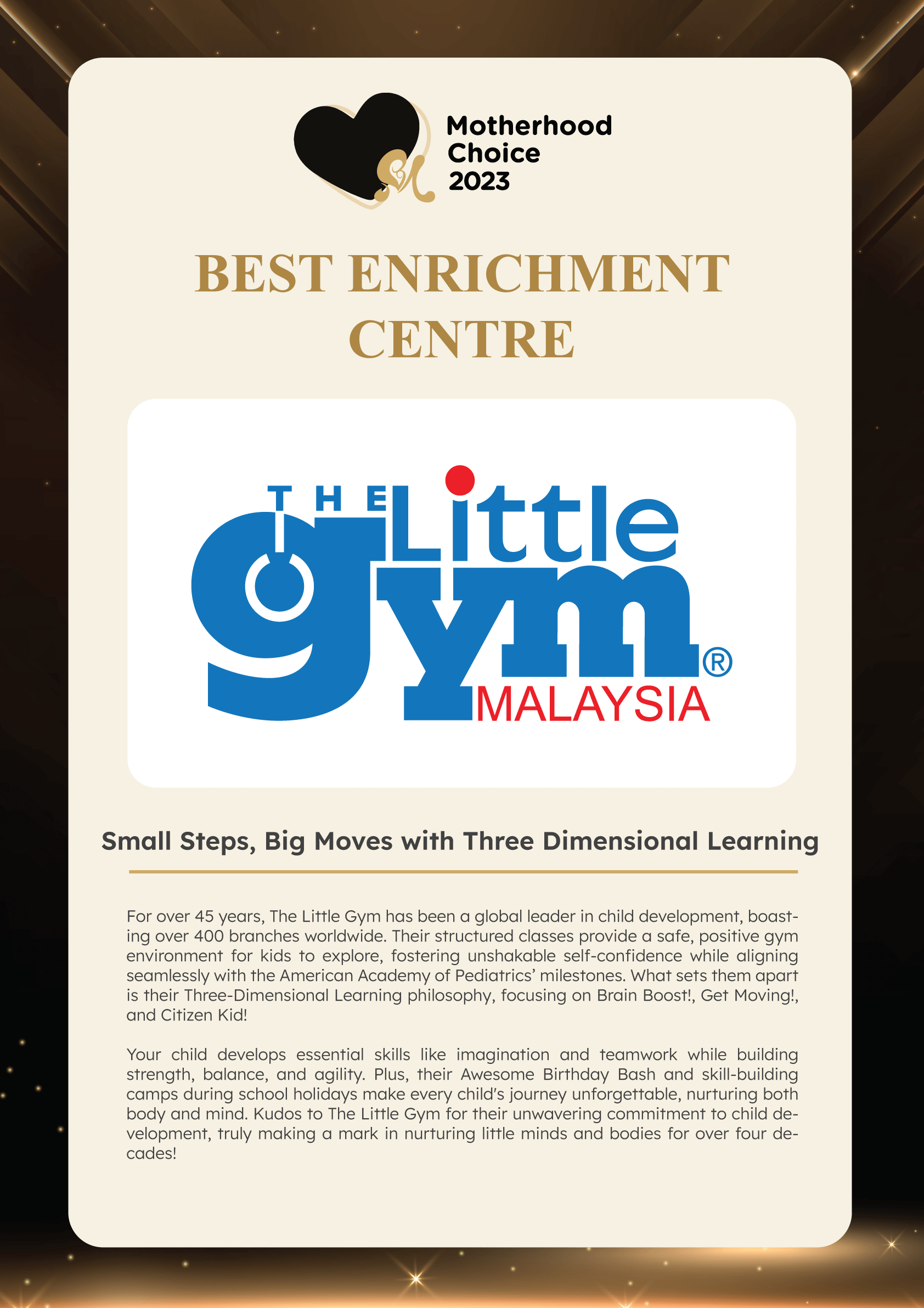 Motherhood Choice Awards 2023 Winner - The Little Gym
