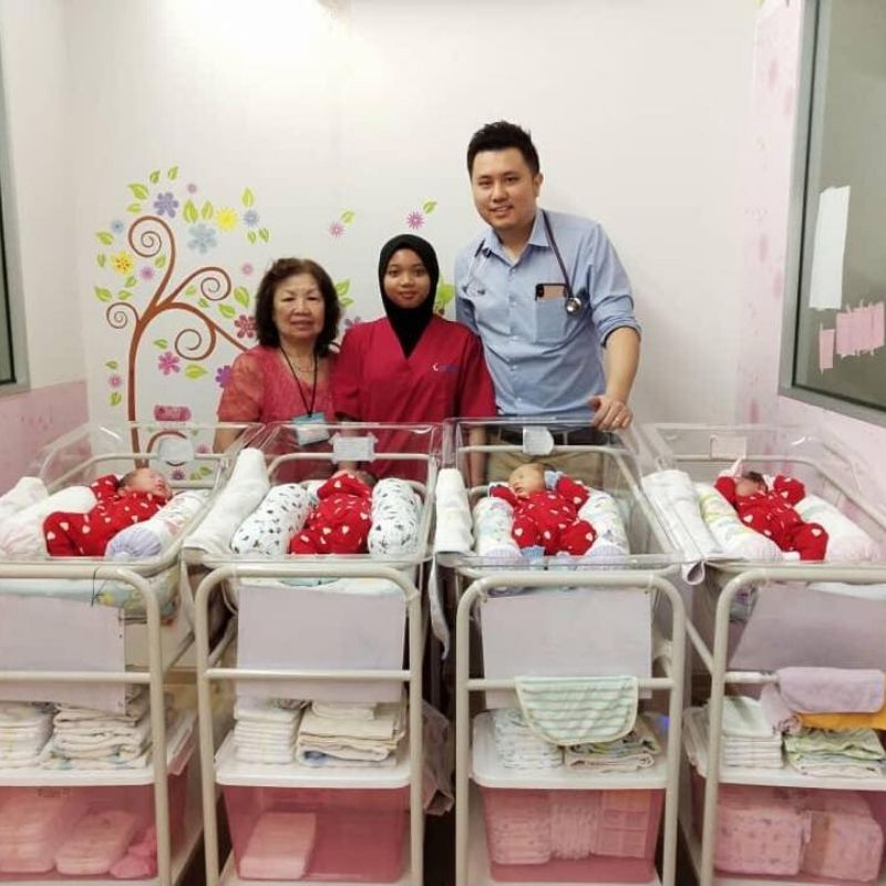 Doctor, nurse and nanny in serenity confinement centre