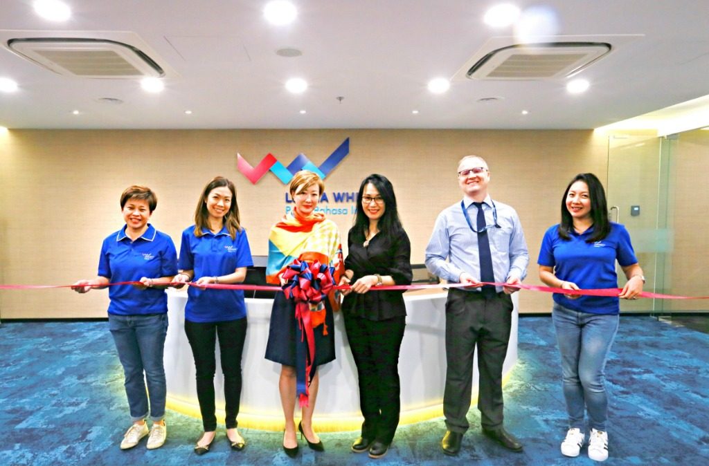 Ribbon Cutting Ceremony at Lorna Whiston (From left) Kym Tan ─ Director of Operations and Compliance, Shawna Yong ─ Director of Admissions, Adele Chia ─ CEO, Dr Cheah Swi Ee ─ Director of Special Projects (MELTA), Michael Charters ─ Academic Lead, Chrisse Olayres ─ Director of Marketing, Events & Business Development.