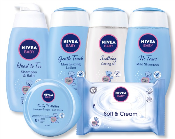  The six products in the NIVEA BABY range.