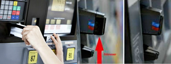 ATM/debit cards are often used to fill petrol. However, the card reader at petrol stations can also be skimmed or shimmed (Image Credit: BluePay, Consumerftc)