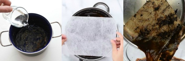 (From left) Fill burnt pot with water, bring to boil, squirt in dishwashing liquid, dunk in dryer sheet, then pour everything off (Image Credit: WikiHow and Blossom) 