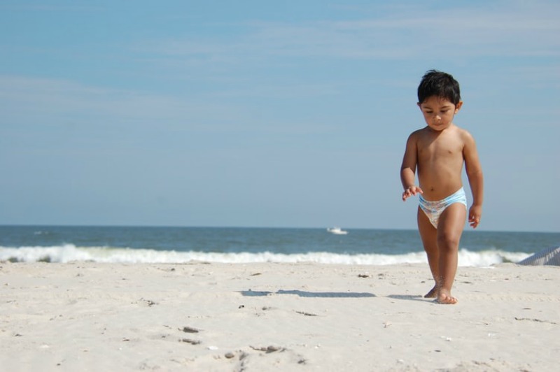 You will need to thoroughly wash the sand and salt off baby after a day at the beach. Baby will also need protection from sunburn because his skin has less melanin than an adult’s.