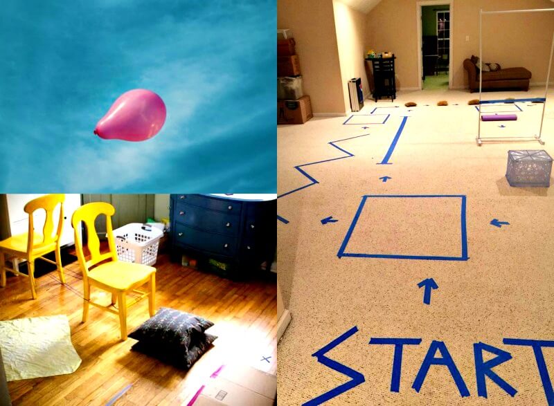 Clockwise from left: Balloons can be a lot of fun outdoors or indoors. An obstacle course race using household furniture through the house can easily be set up using these ideas (Image Credit: Pinterest and Sparkle Stories).