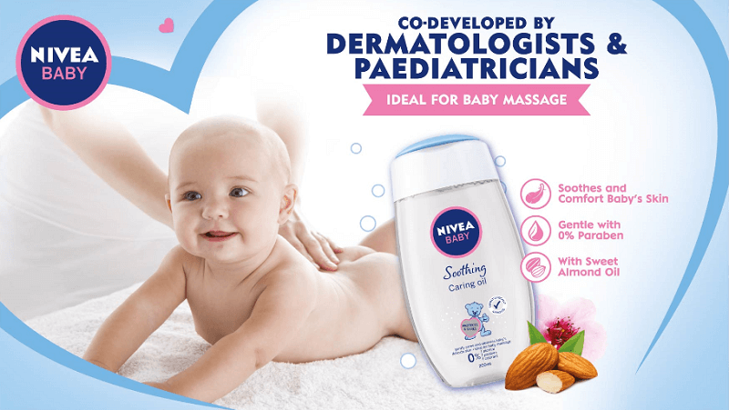 NIVEA Soothing Caring Oil is ideal for baby massage. 