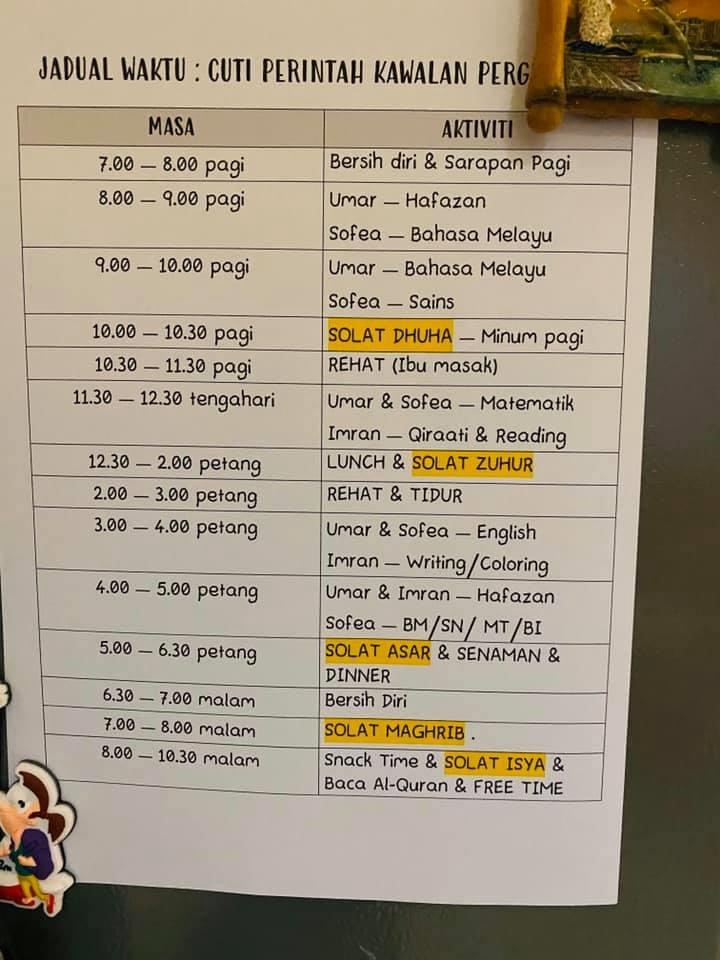kid's schedule during MCO