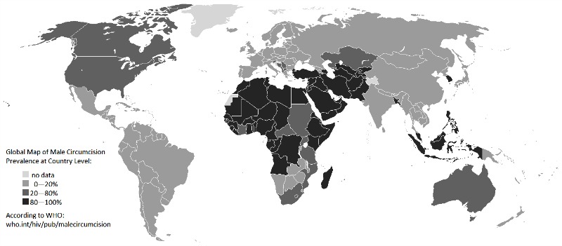 Prevalence of Circumcision across the world (Image Credit: CDN)