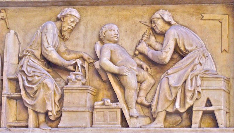 The removal of the penile foreskin called circumcision has been practiced in parts of Africa, Oceania, as well as the Jewish and the Islamic world since the beginning of time. It is thus, one of the oldest and most common surgical interventions practiced in the world. In the picture is a medieval carving in Italy depicting the circumcision of a child. (NateBW/ CC by SA 2.0 ) 