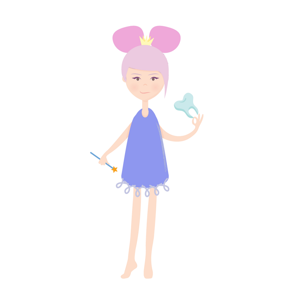 tooth fairy holding a tooth and toothbrush