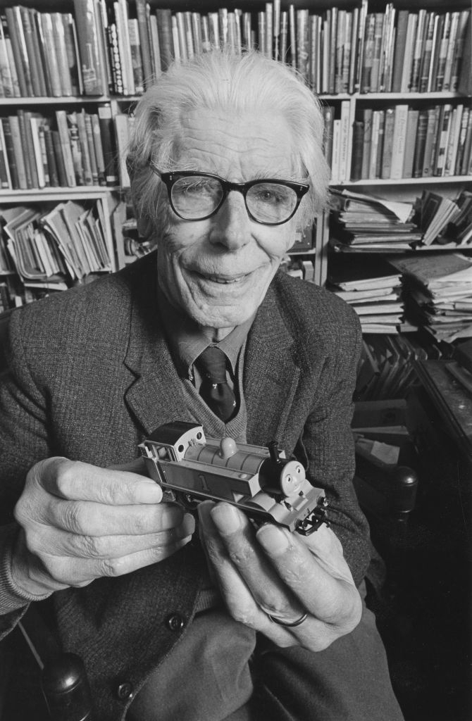 Portrait of author Wilbert Awdry, author of the 'Thomas the Tank Engine' books, holding a toy train, March 13th 1986. (Photo by Chris Ridley/Radio Times/Getty Images)