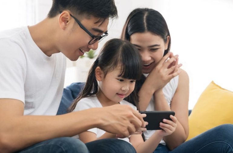 happy kid playing game