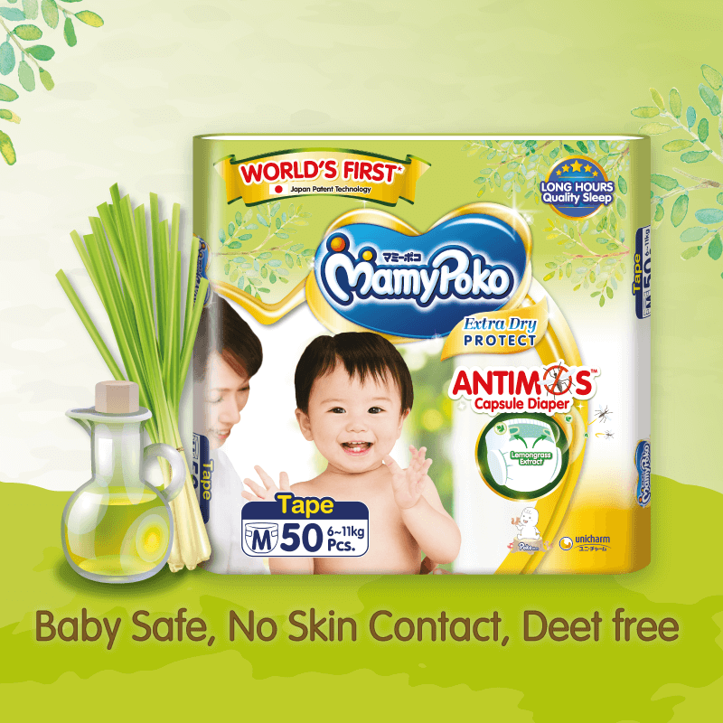 mamypoko extra dry protect with antimos protects baby from mosquito bites