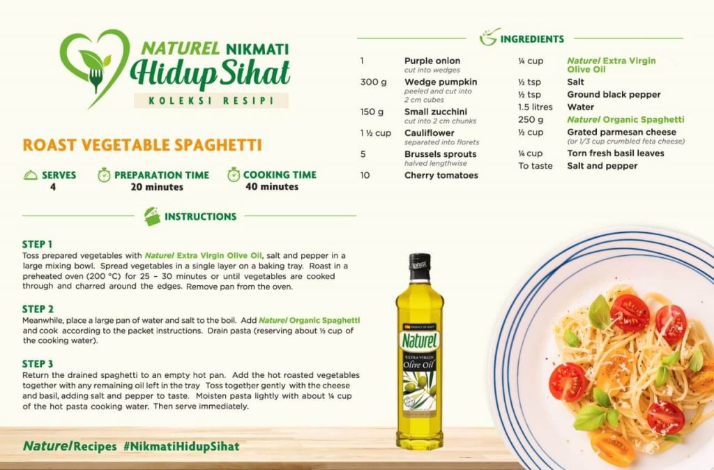 Roast Vegetable Spaghetti Recipe using Naturel Olive Oil