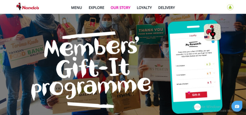 The innovative Member Gift-it programme where generous Nando’s loyalty members can choose to donate their chicken rewards.