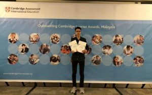 Andrew Nge Jing Shuen sat for his International General Certificate of Secondary Education (IGSCE) exams in November 2018 and gained the highest standard mark in the world for Mathematics (without coursework) and Additional Mathematics. For this excellent achievement, he was presented with a Global Cambridge Award with the recent Outstanding Cambridge Learner Awards. 
