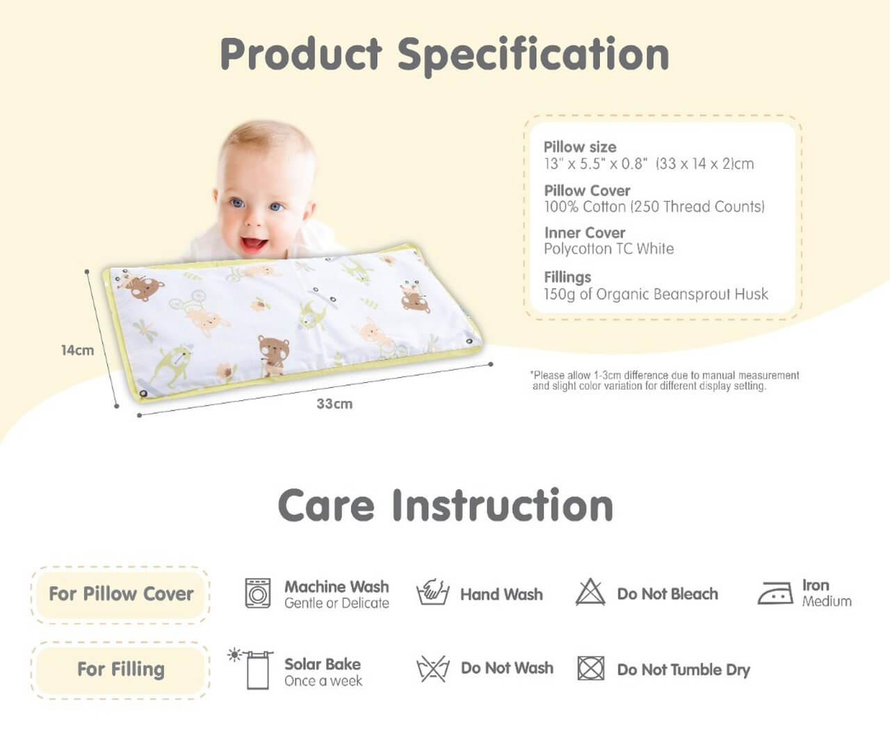 Babylove Organic Beansprout Husk Pillow Care Instruction