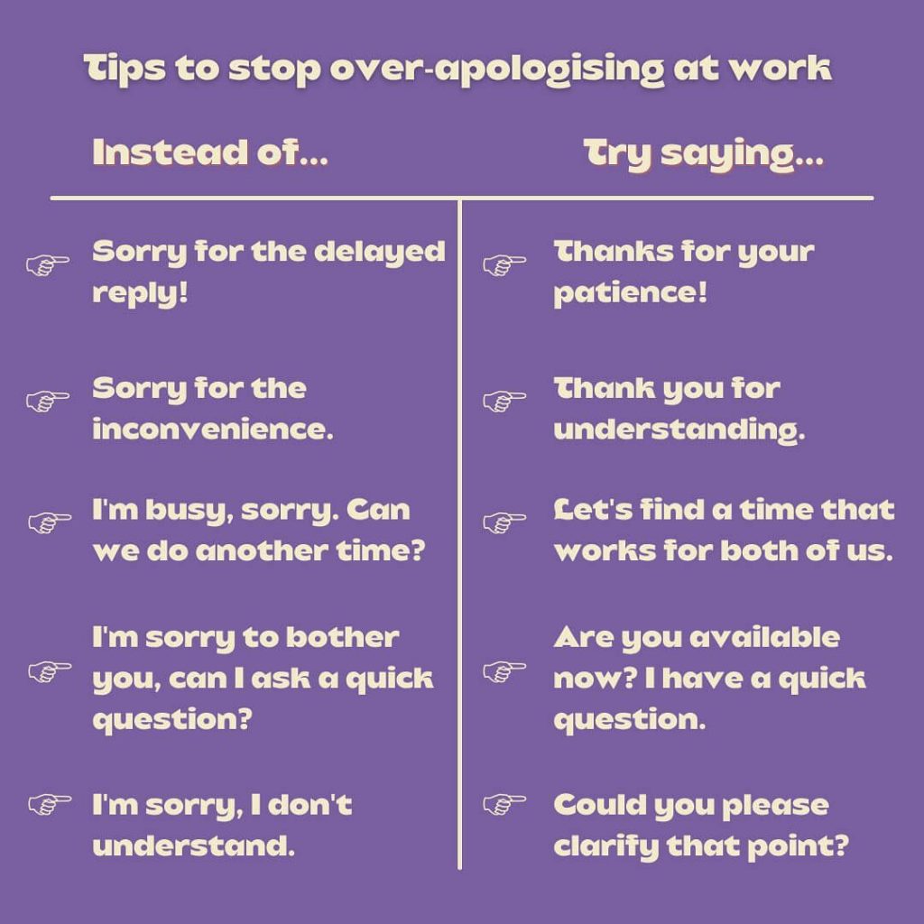 Here are several tips to stop over apologetic at work.