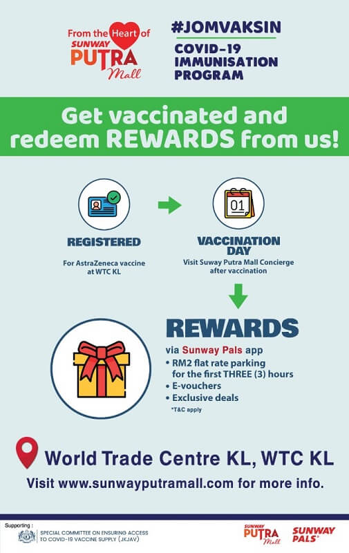 get vaccinated and redeem rewards from Sunway Putra Mall