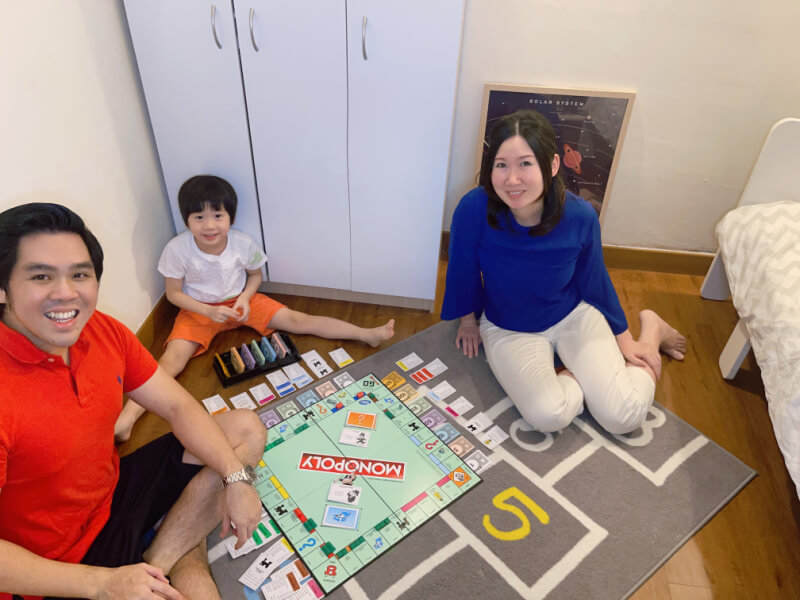 Piersce’s favourite board game played with mummy and daddy ─ Monopoly.