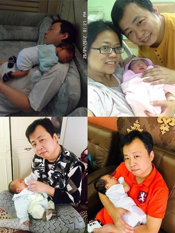 Mr Leon, the husband, with his newborns throughout their conceiving journey.