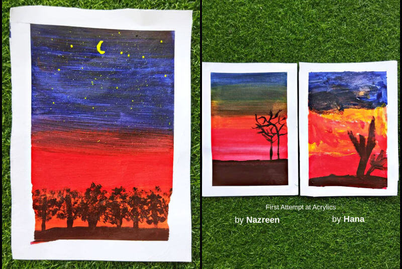 Hana just started painting with acrylics. (Left) This is her work. (Right) A mother-daughter comparison painting of the same subject. Hana’s painting is on the right. Which is more creative?
