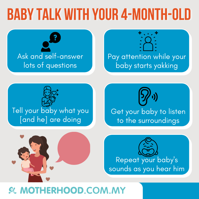 This infographic shares how you can encourage baby talk with your 4-month-old baby.