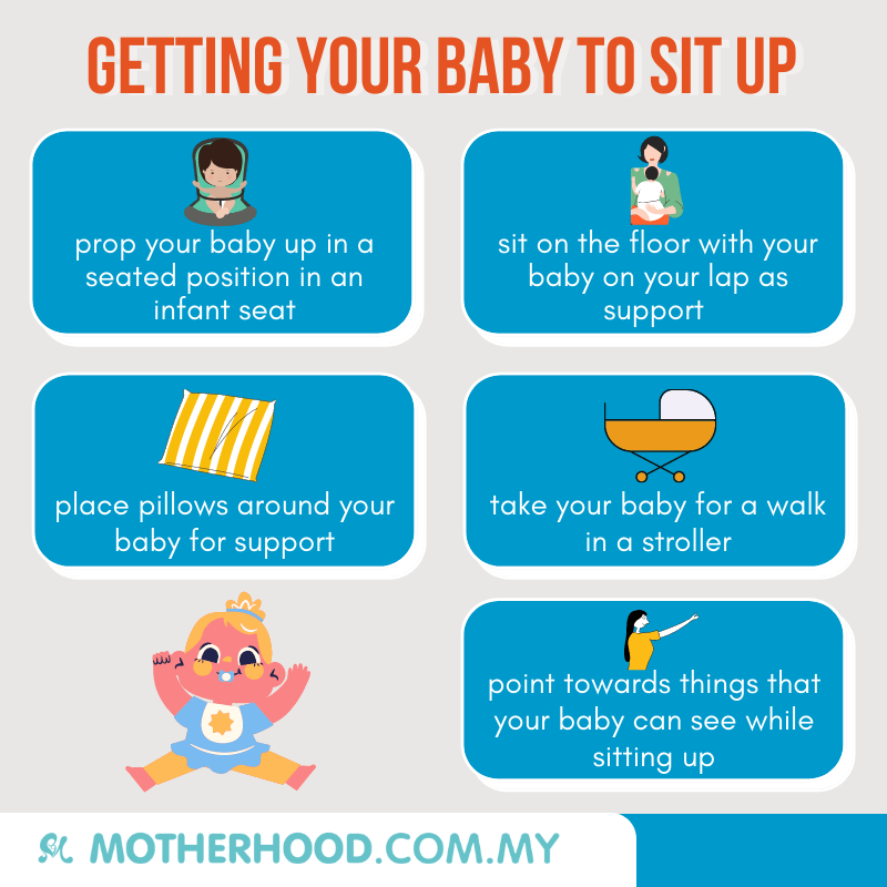 This infographic shares ideas to get your 5-month-old to sit up more.