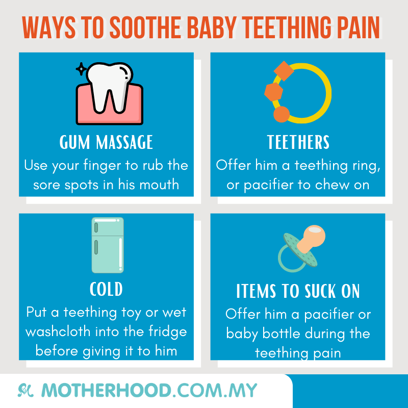 This infographic shares ways to relieve pain from baby teething.