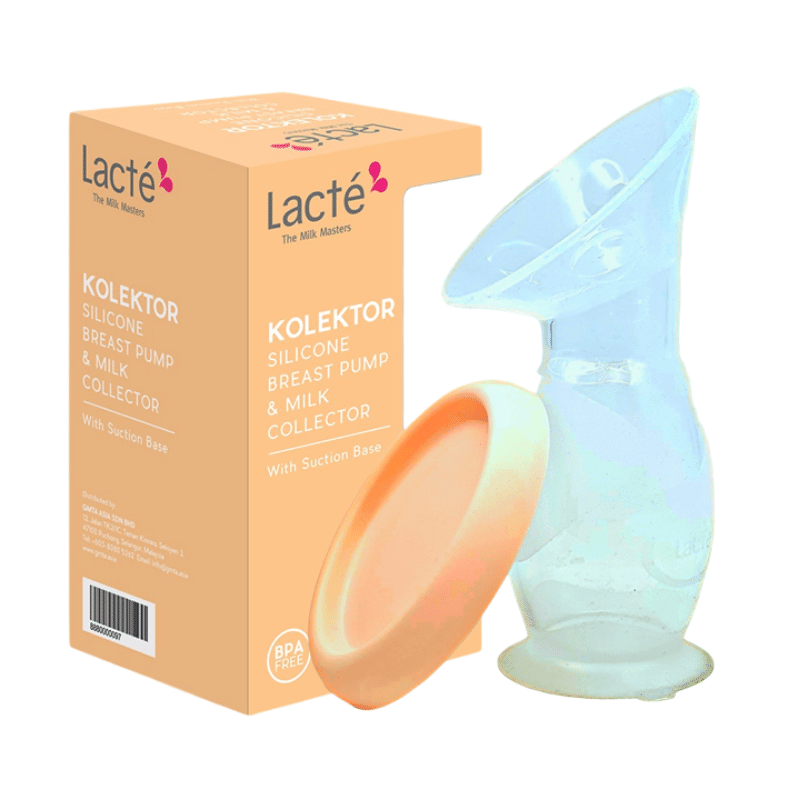 A silicone breast milk collector comes with its packaging.