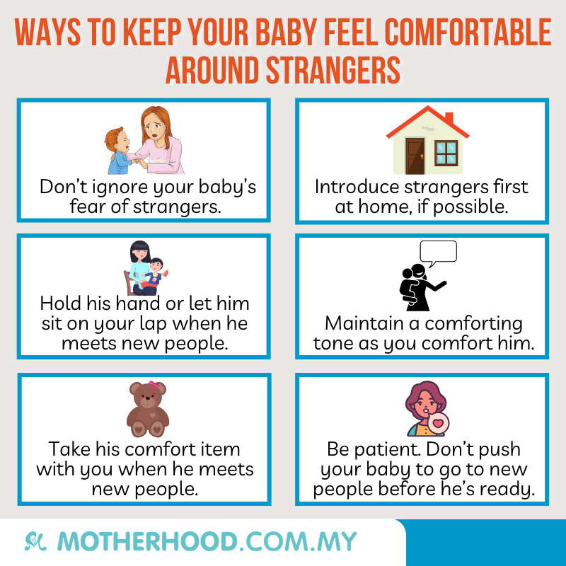 This infographic shares ways to help your baby to feel comfortable around strangers.
