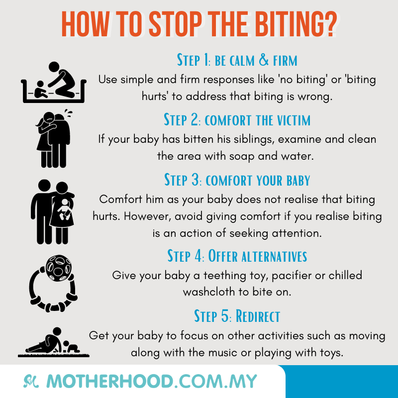 This infographic shares five steps to stop your baby from biting.