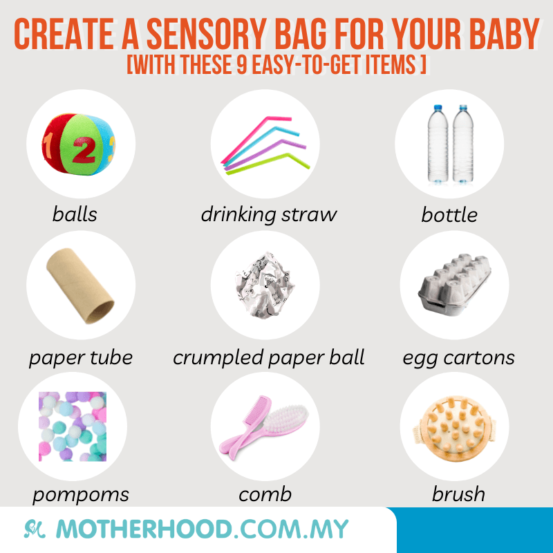 This infographic shares nine items that you can find and put them into a sensory bag.