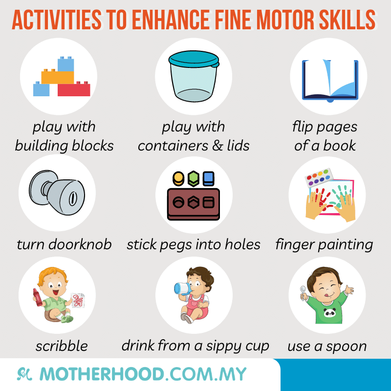 This infographic shares nine activities that your toddler can try to enhance his fine motor skills.