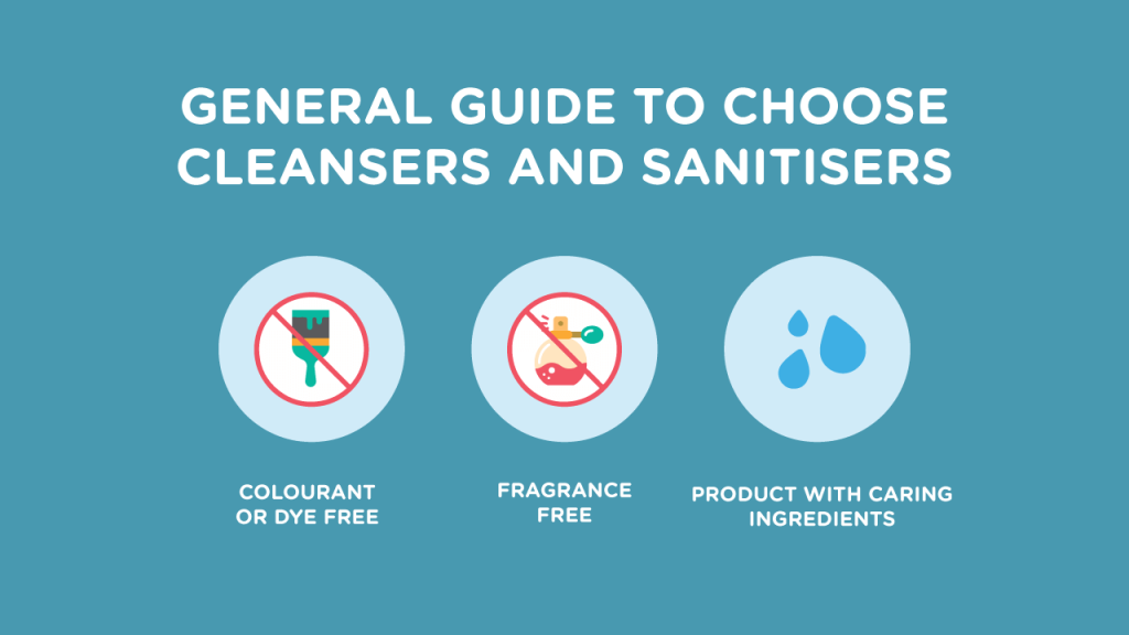 choosing cleansers and sanitisers for dry hand