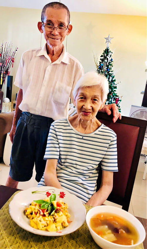 Even though they now live in an assisted living centre, Yvonne and Janet make sure they take mum and dad out at least once a week. Picture shows mum and dad having dinner at Yvonne’s house recently.