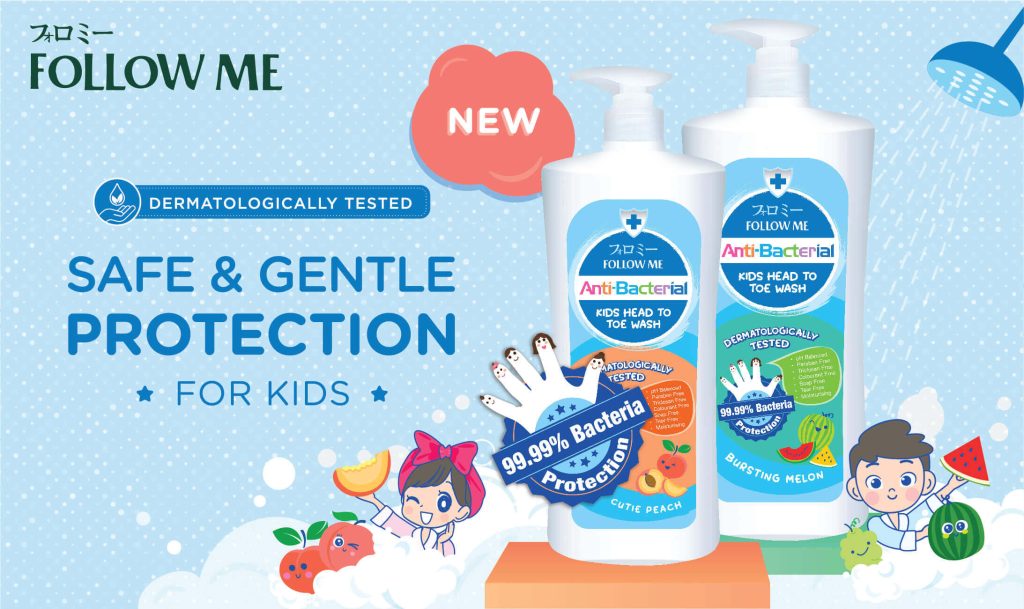 The Follow Me antibacterial head to toe wash is dermatologically tested to be mild for kids