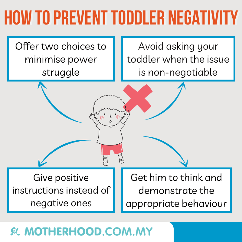 This infographic shares how you can deal with toddler negativity.