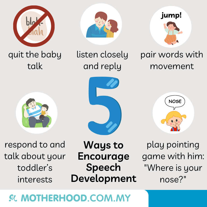 This infographic shares ways to encourage your toddler's speech development.