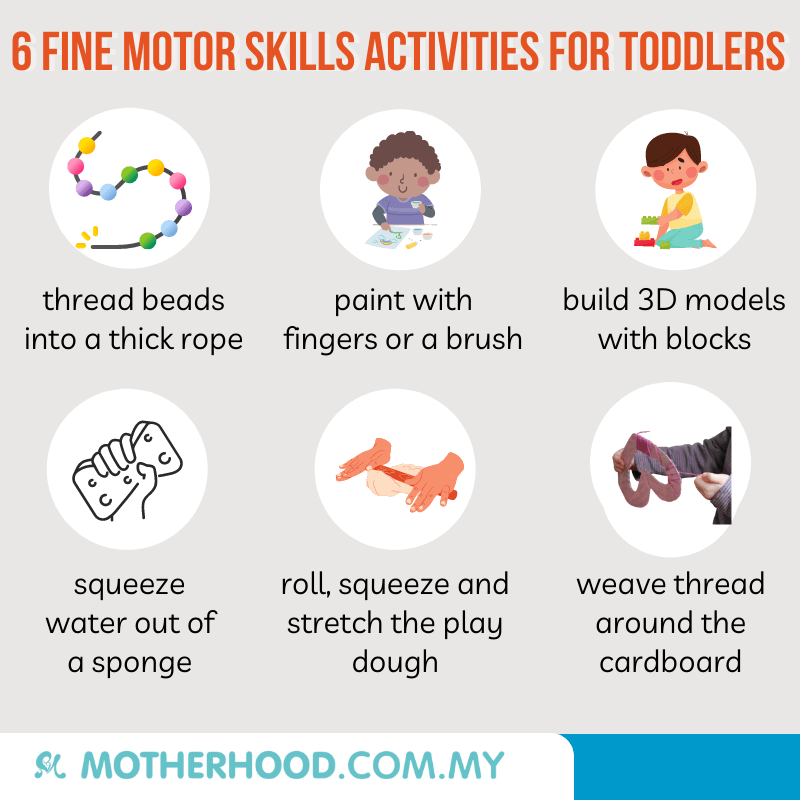 This infographic shares six fine motor skills activities to try out with your toddler.