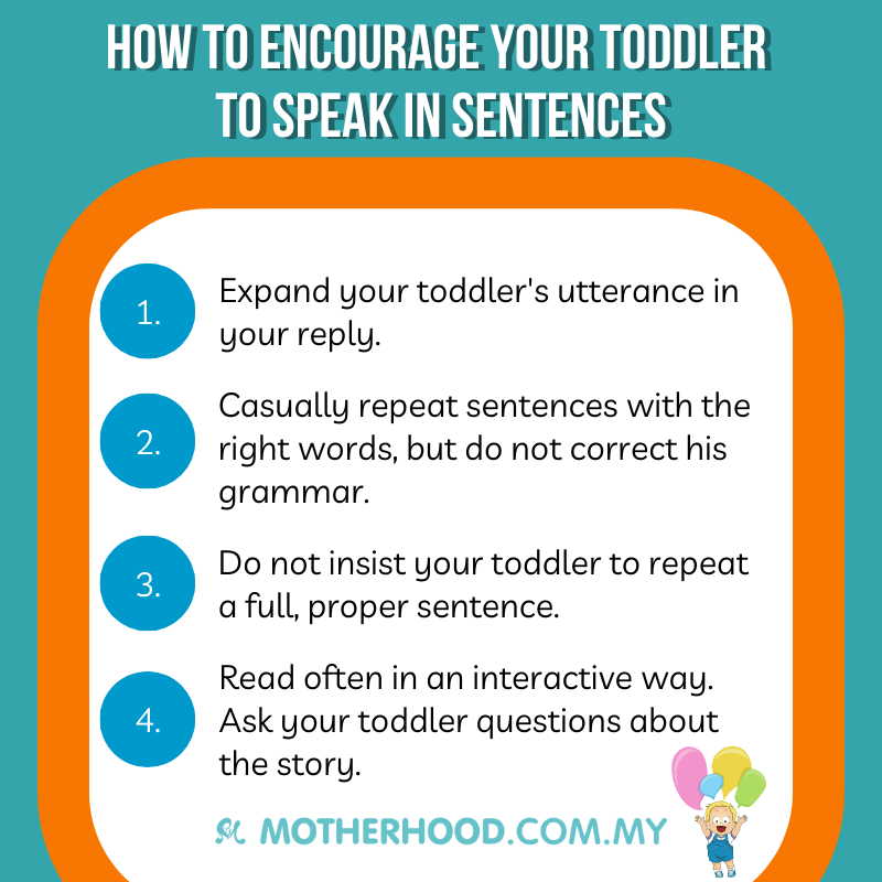 This infographic shares how you can encourage your toddler to speak in sentences.