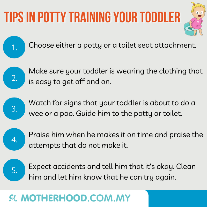This infographic shares five tips to start potty training with your toddler.