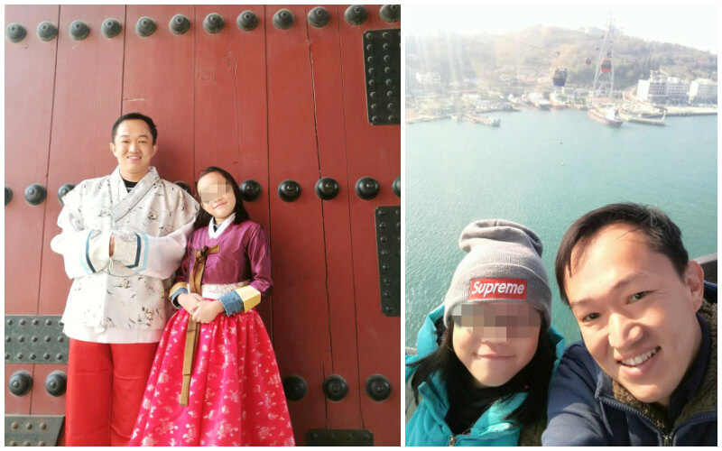Single dad and daughter On a holiday in South Korea. 