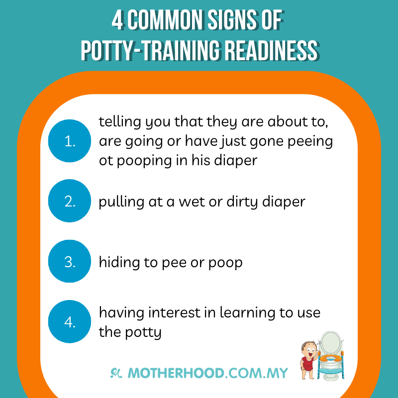This infographic shares six common signs of potty-training readiness among toddlers.