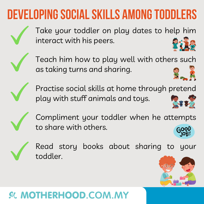 This infographic shares some tips on teaching toddler with social skills.
